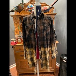 POL Olive Ombré Hi-Lo Plaid Shirt EUC Large